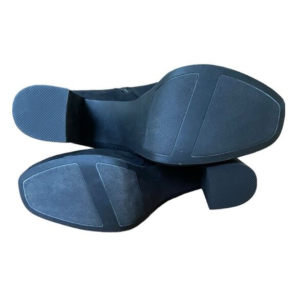 LC Lauren Conrad Halima Stacked Heel Boots Black Faux Suede Round Toe Ankle Boot - Picture 7 of 11